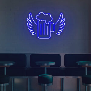 Blue Beer Mug with Wings neon sign