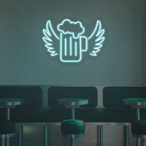 Iceblue Beer Mug with Wings neon sign