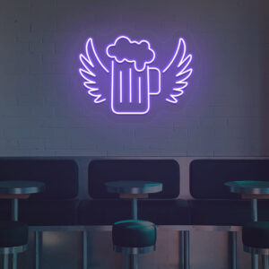 Purple Beer Mug with Wings neon sign