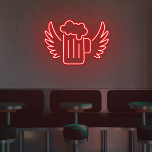 Red Beer Mug with Wings neon sign