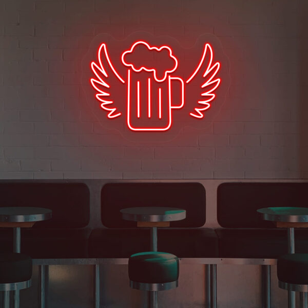 Red Beer Mug with Wings neon sign