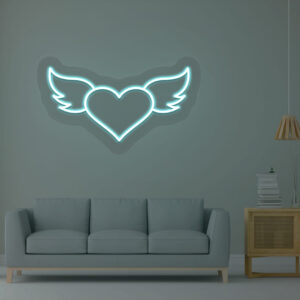 Iceblue Heart with Wings Neon Sign