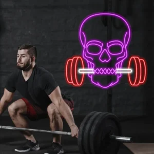 Skull Barbell Gym Neon Sign