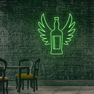 green Whiskey Bottle With Angel Wings Neon Sign