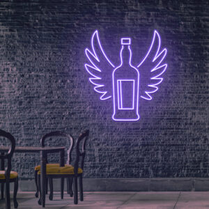 Purple Whiskey Bottle With Angel Wings Neon Sign
