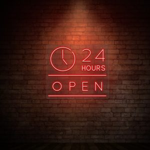 24 hours open neon sign