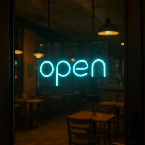 open neon sign iceblue