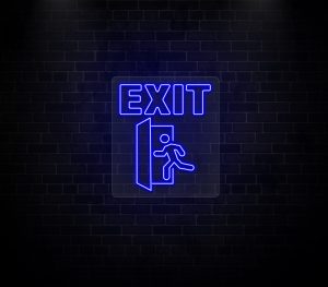 exit neon sign blue