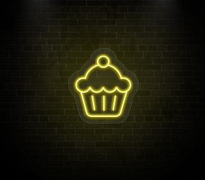 cupcake neon sign yellow