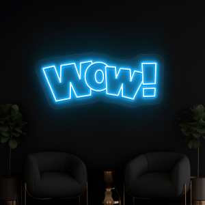 wow neon sign blue