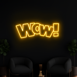 wow neon sign yellow
